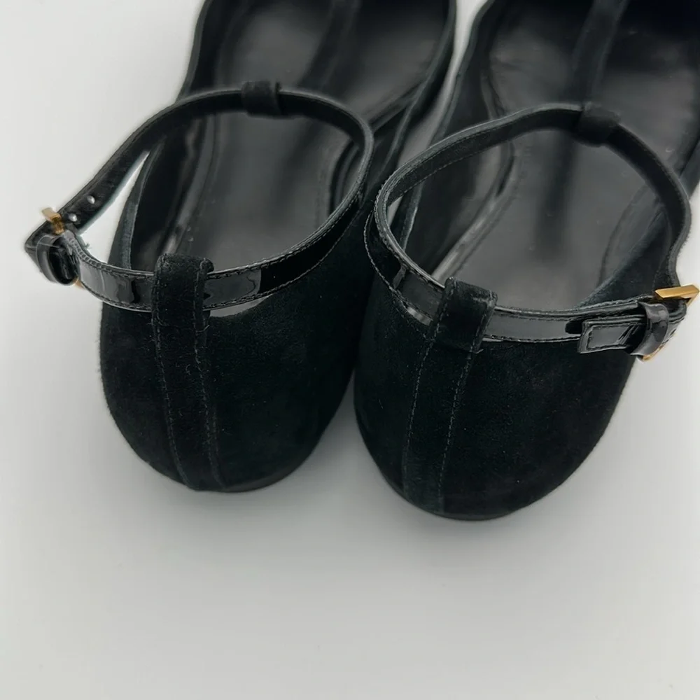 Tory Burch Ashton T-Strap Flat Sz7 1/2 Black